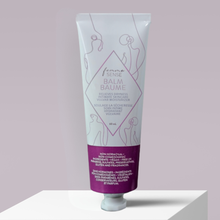 Load image into Gallery viewer, Tube of FemmeSense Vulva Balm with a purple label on a light gray background
